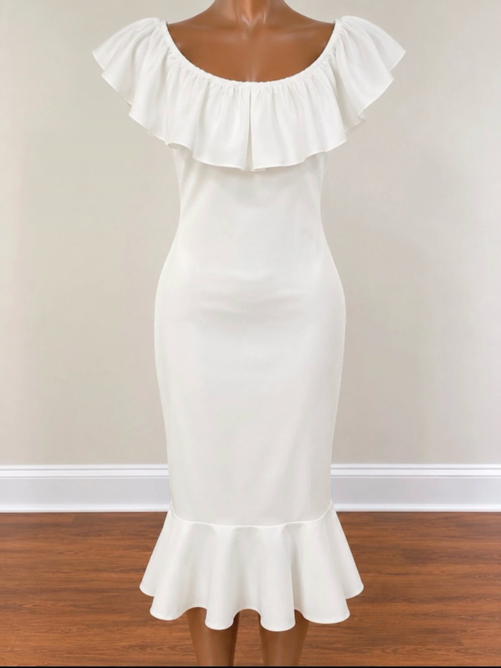 SHEIN White Off-Shoulder Ruffle Mermaid Dress